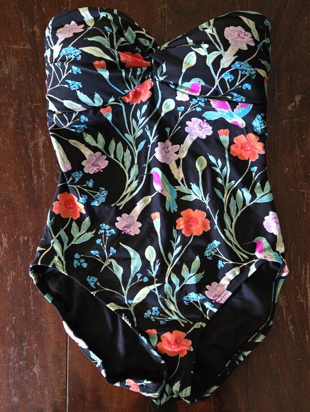 Kate Spade Marina Black Hummingbird One- Piece Swimsuit- Size Small.